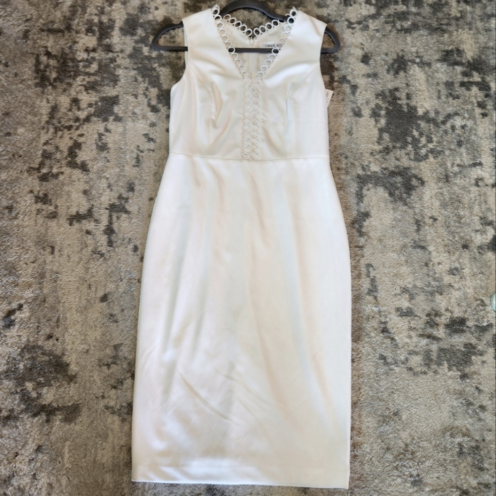 Calvin Klein white midi sheath dress, women's 4. NWT